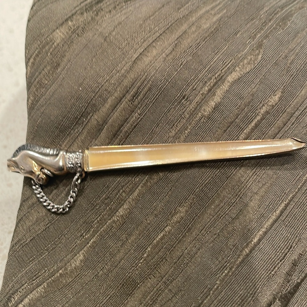 Vintage SWANK Horse tie stick with chain accent and mother of pearl inlay.